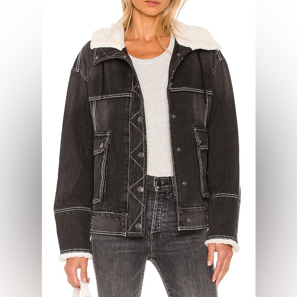We The Free Black Denim Jacket with White Lining